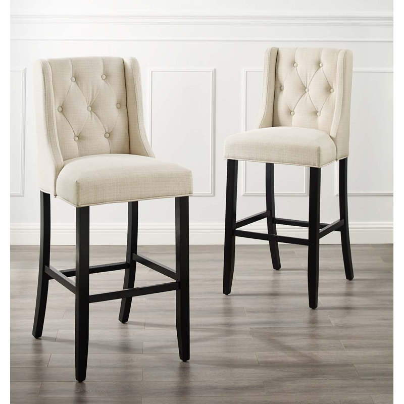 Baronet Bar Stool Upholstered Fabric, Beige Polyester Blend