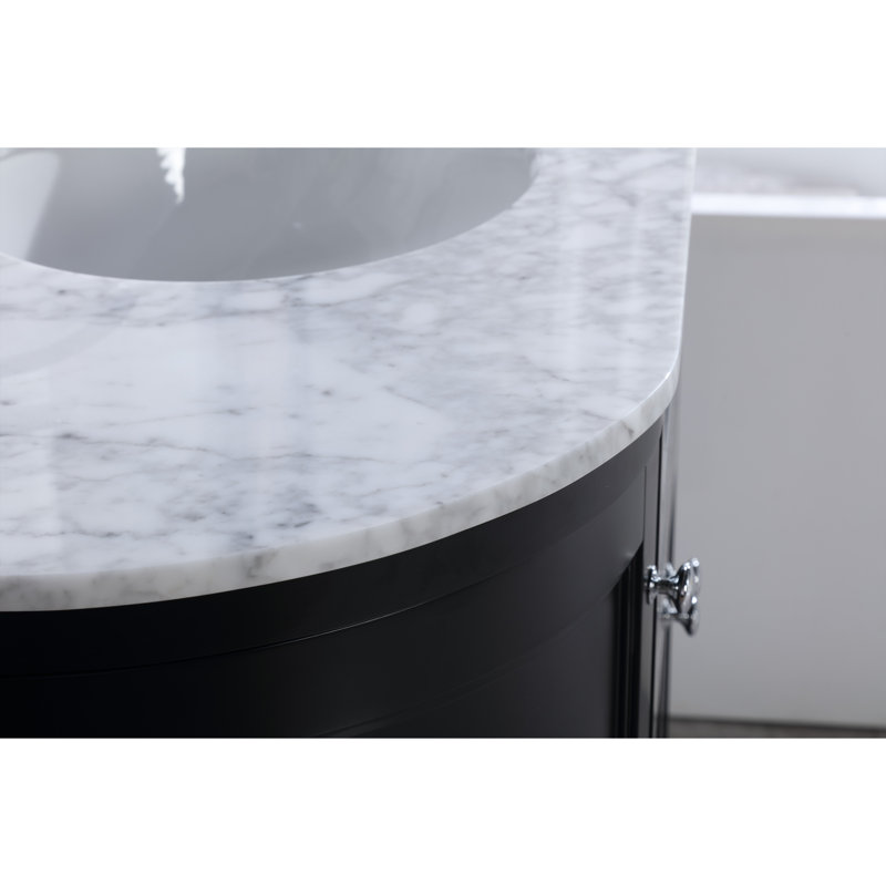 Ensemble de meuble-lavabo simple 36 po avec plateau Mirhan, Marbre de Carrare, Noir