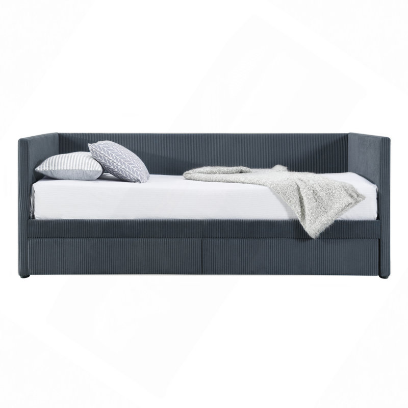 Deymar Upholstered Daybed with Two Drawers, Gray