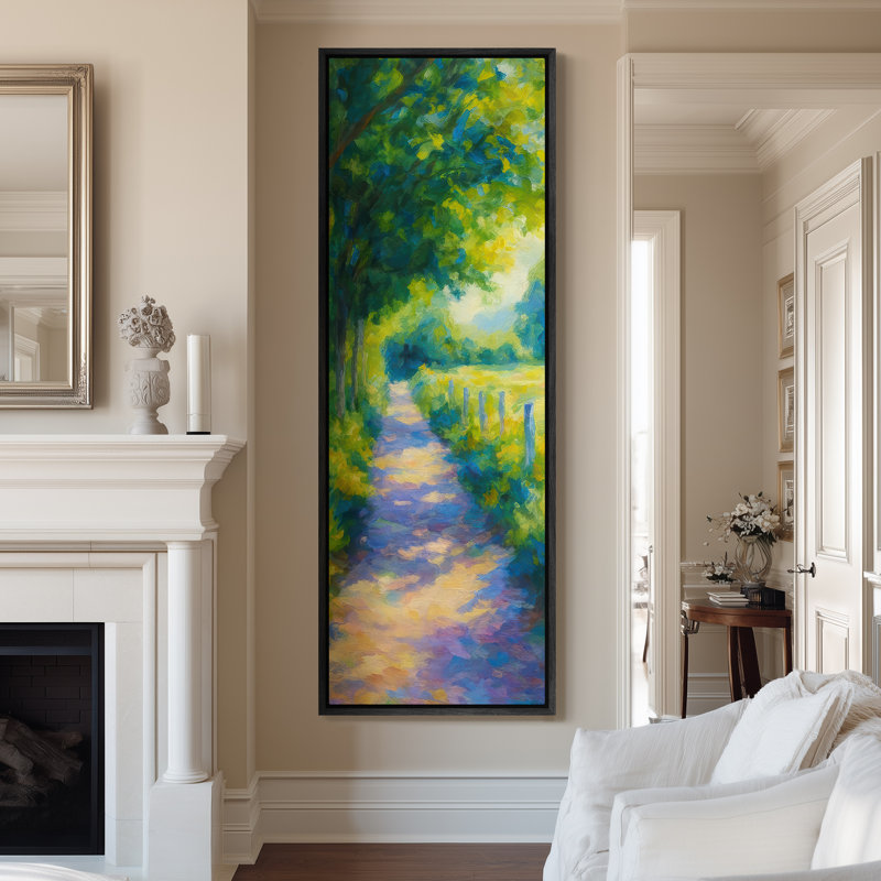 Grand art mural sur toile encadré - Arbre impressionniste ensoleillé pour impression de couloir - 60 po x 20 po, Noir