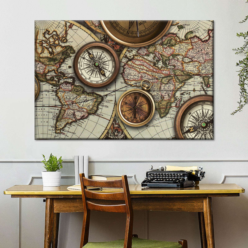 Compass Collection, carte du monde sur toile, H 16 po x l 24 po x P 1,25 po