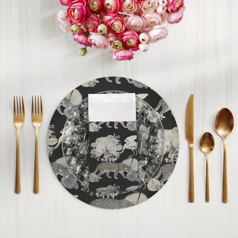 Leopard Walk Cotton Sateen Dinner Napkins, Black