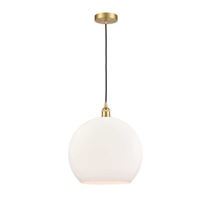 Luminaire suspendu simple à 1 lumière Ralph, Blanc mat, H 17,38 po x l 13,75 po x P 13,75 po, Or satiné
