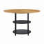 Table de salle à manger circulaire de 47,3 po de diamètre avec épissure moderne - rangement à double couche, conception en bois et en diagonale noire en forme d'éventail, interprétant l'esthétique et la fonctionnalité de la maison.