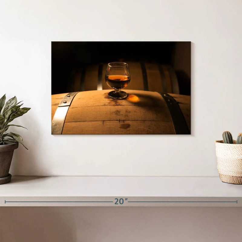 Yarlin Whiskey Glass On Barrel, 8" H x 12" W
