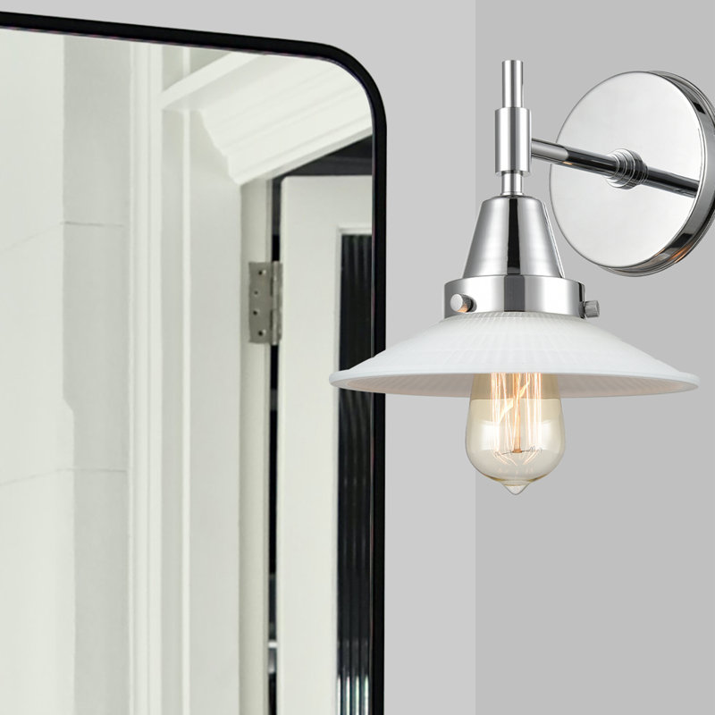Gayle Armed Sconce, Polished Chrome, Incandescent, Matte White Halophane