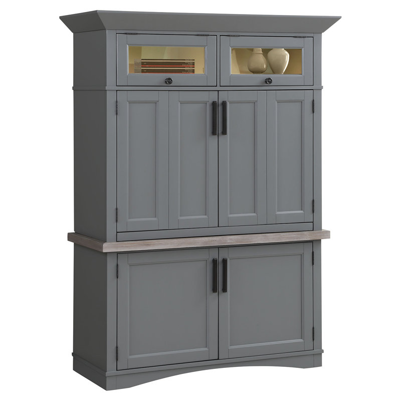 Bureau armoire en bois massif Bankhead, Colombe et naturel patiné