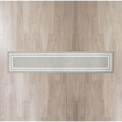 Double Border Machine Tufted Performance Light Gray/White Rug