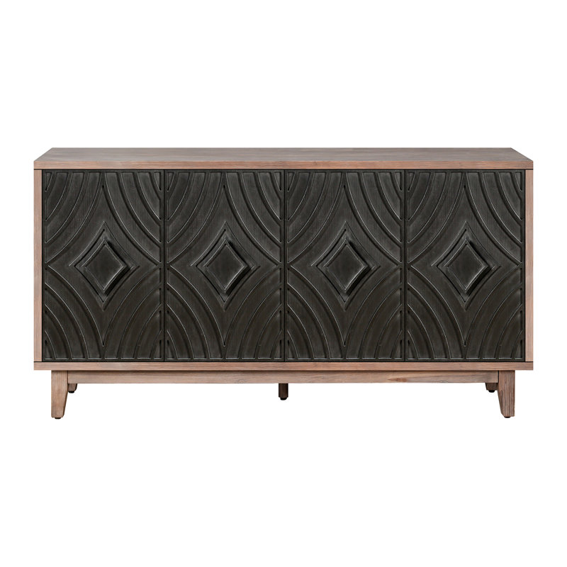 Modern Mid-Century Wooden Adjustable Divider Dining Cabinet, Antique Black