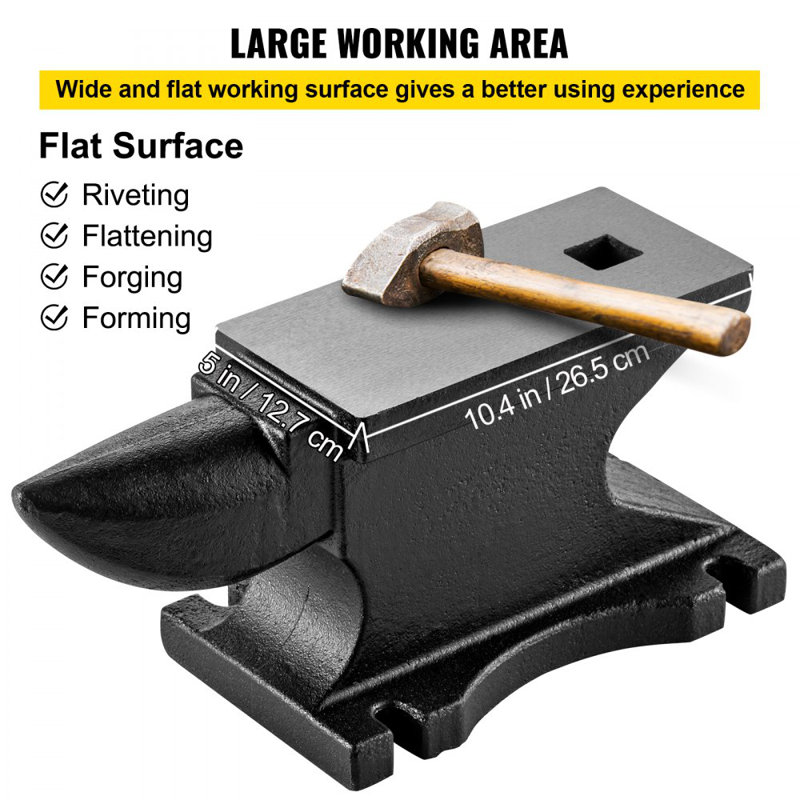Cast Iron Anvil, 100 Lbs(45kg) Single Horn Anvil with 10.4 x 5 in Countertop and Stable Base, High Hardness Rugged Round Horn Anvil Blacksmith, for Bending, Shaping, Twisting