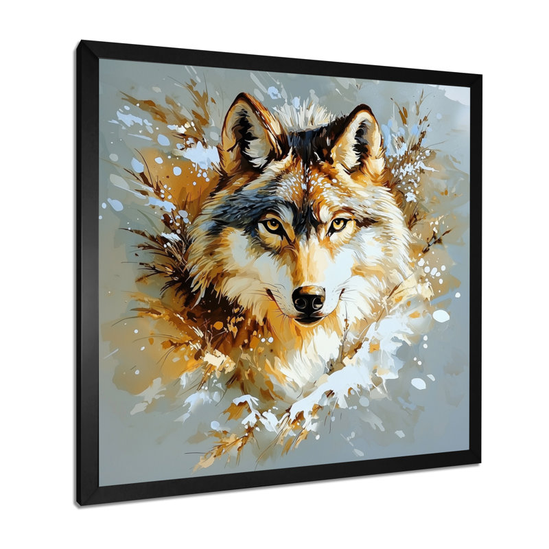 Aquarelle, portrait de loup - reproduction d'art loup, H 36 po x l 36 po, Reproduction encadrée d'une seule photo sans pass