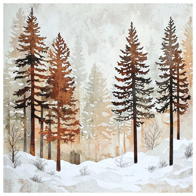 Snowy Pine Forest Scene Double Sided Throw Pillows