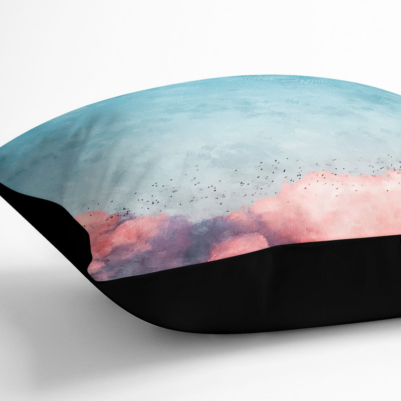 Migrating Birds Painting Cushion with Filling, Black, 40cm H x 40cm W x 15cm D