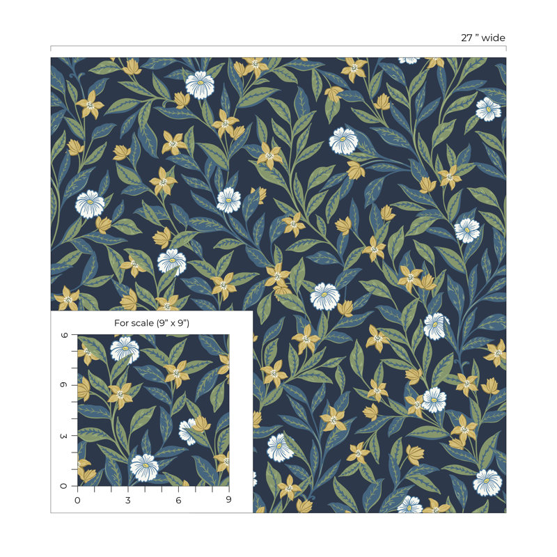 Rouleau de fleurs Addilee, Bleu marine / vert / jaune