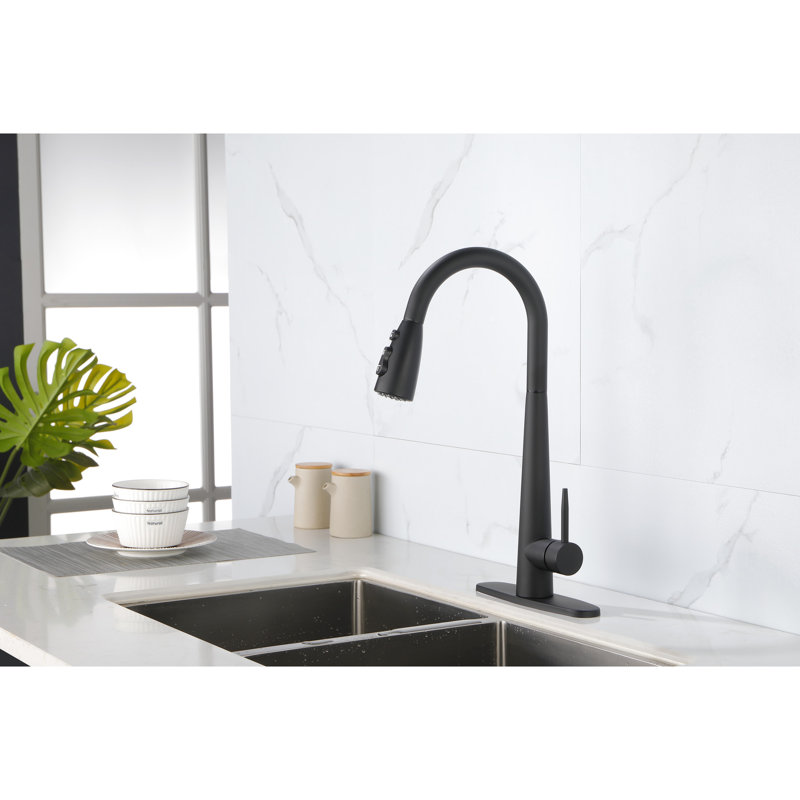 Pull Down Kitchen Faucet - Stainless Steel, High Arc, Single Handle, Cost-Effective, Matt Black Modern Handle Arc , 1.8 Gpm Flow Rate,
