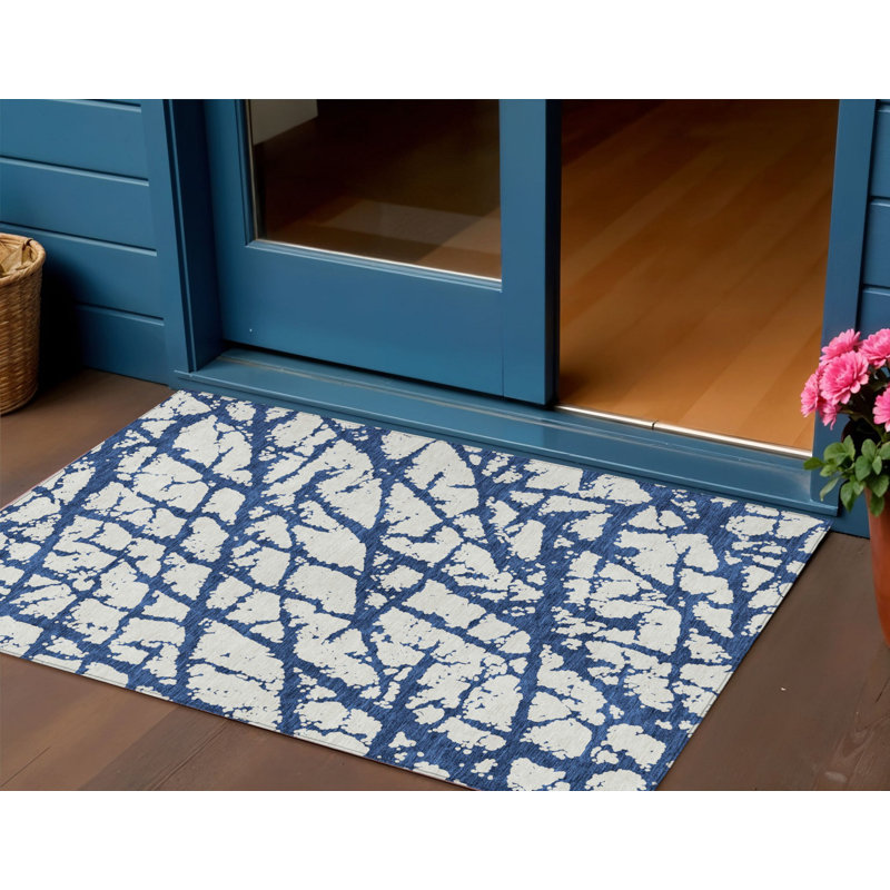 Tapis extérieur lavable abstrait bleu marine 3 pi x 5 pi