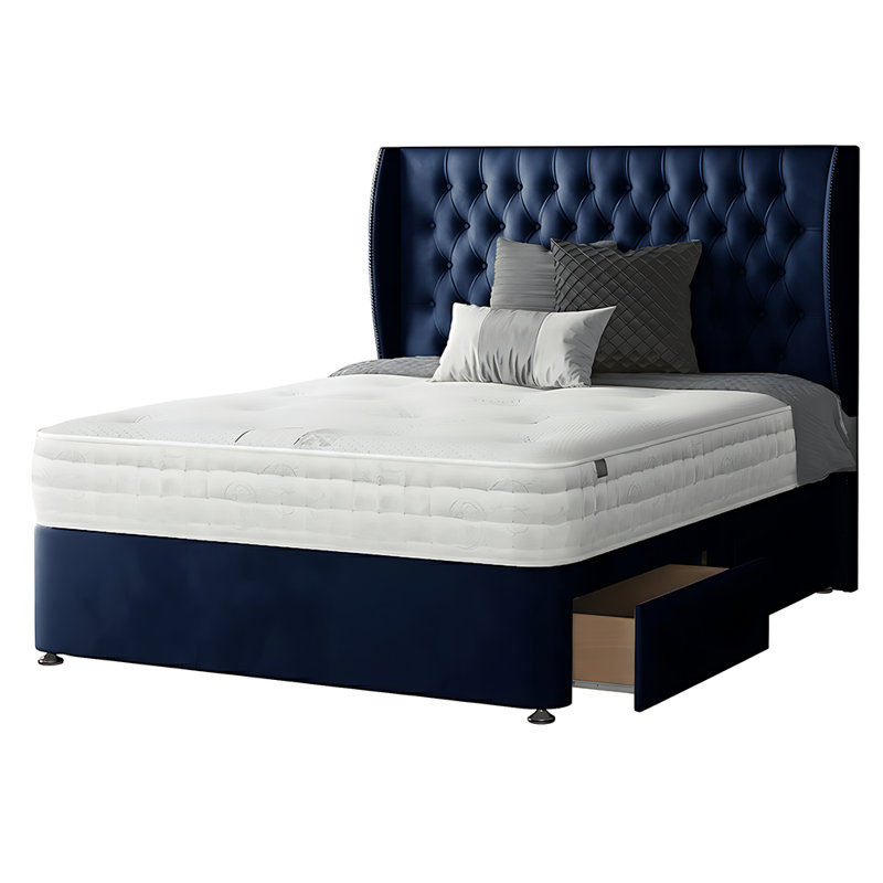 Mandalay Divan Bed Base, Royal Blue, Small Double, 4 Drawers