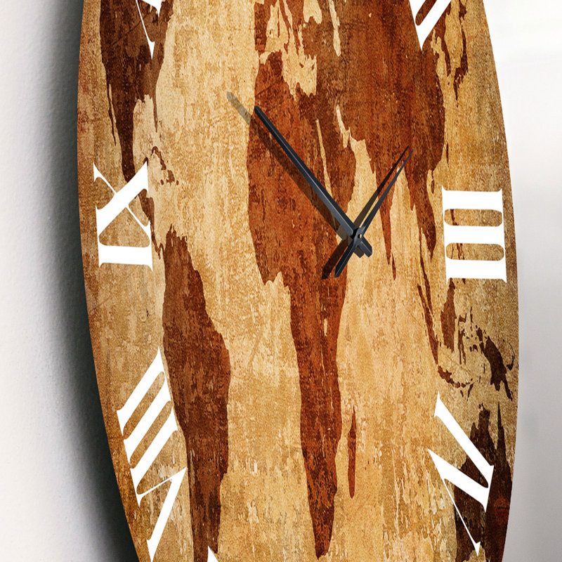 Ancienne carte du monde antique - horloge murale rétro, Moyen