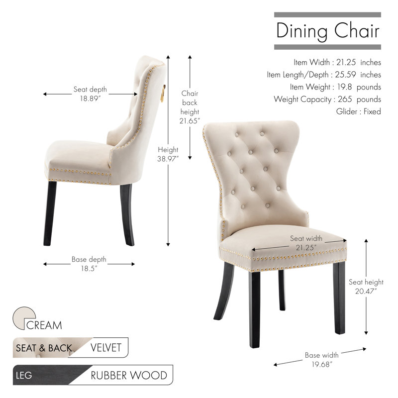 Chaise de salle à manger en velours avec pieds en bois d'hévéa Gislene, Velours crème, Noir