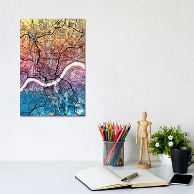 Cincinnati Ohio City Map IV by Michael Tompsett - Wrapped Canvas Gallery-Wrapped Canvas Giclée