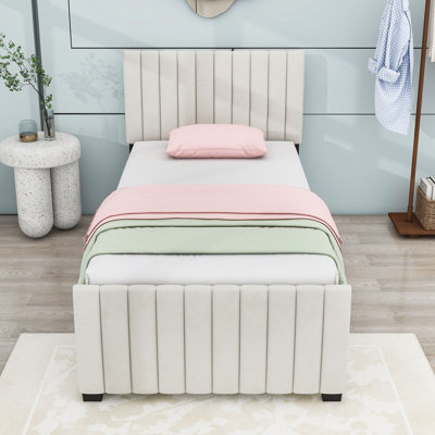 Twin Velvet Upholstered Platform Bed with Trundle