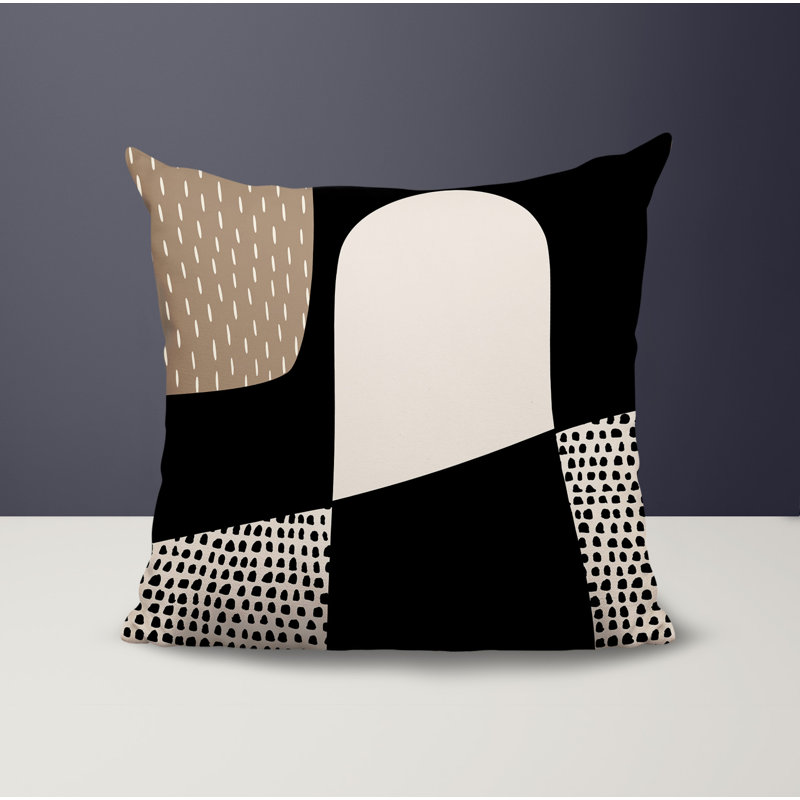 Coussin carré intérieur / extérieur pia, H 15 po x l 15 po, Beige / noir / blanc cassé