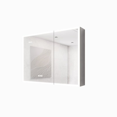 3624 Inch Bathroom Medicine Cabinet - Double Door With Lights & Mirror, Function, Color Temperature Control, Dimmer, Clock Temp Display, Ports Outlets 36X24 Led Door, Fog, Brightness