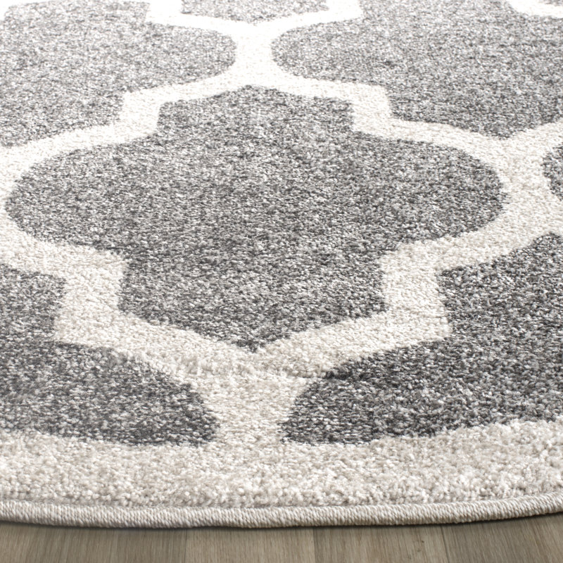 Tapis géométrique gris foncé / beige Ammundsen, Rond 5 pi