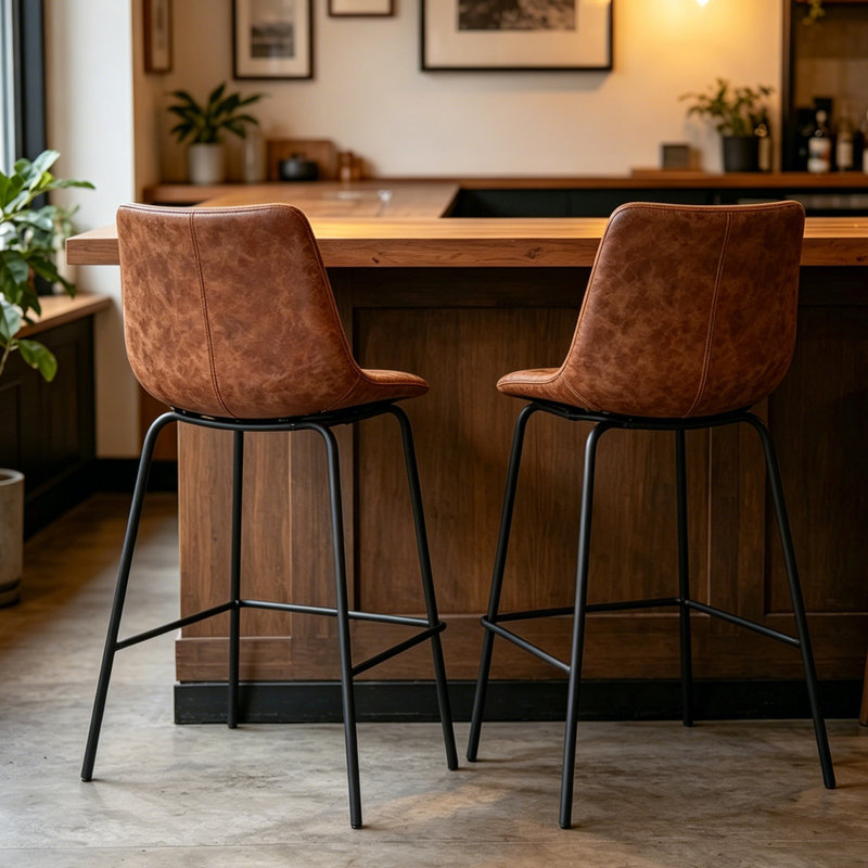 Bellino Upholstered Counter Stool with Metal Frame, Camel