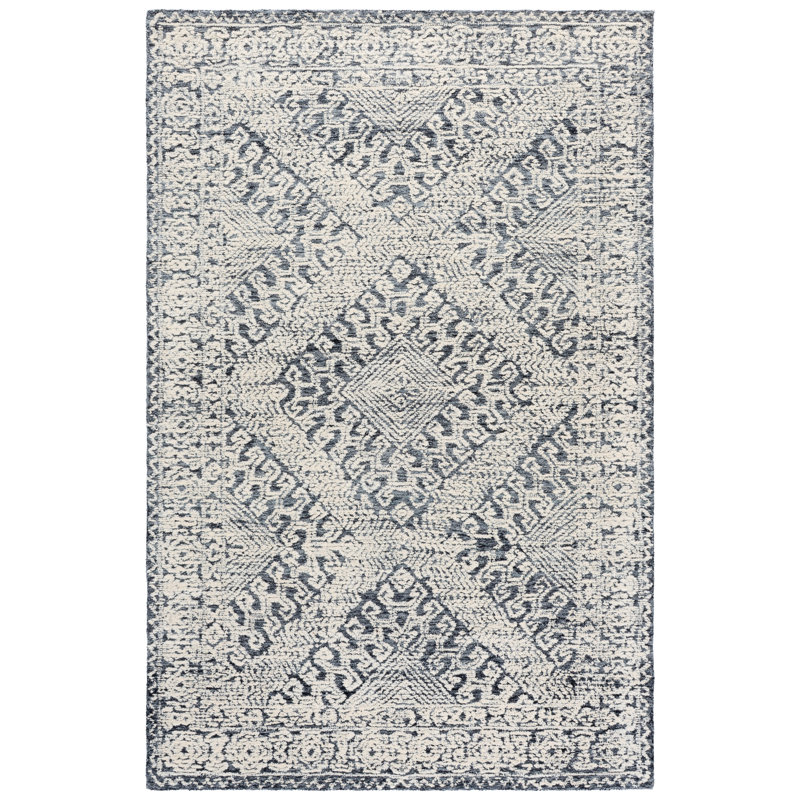 Cheryal Textural Hand Tufted Wool Cotton Geometric Rug in Sage/Ivory, Rectangle 5' x 8'