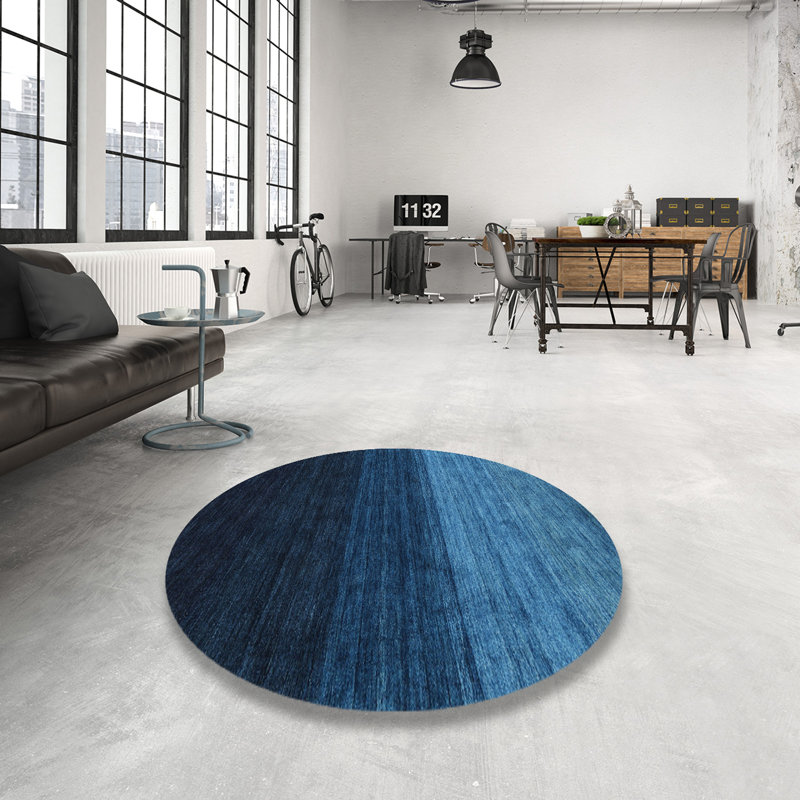 Tapis contemporain noir / bleu, Rond 5 pi