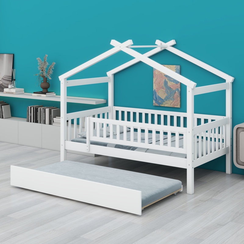 Cadre de lit cabane avec lit gigogne, Blanc