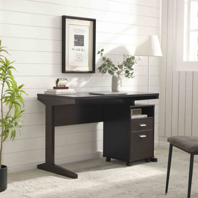 Bureau à domicile avec panneau de modestie et classeur détaché sur roulettes verrouillables avec deux tiroirs avec tiroir et classeur à poignées en métal, couleur cacao rouge (sans les chaises de bureau)