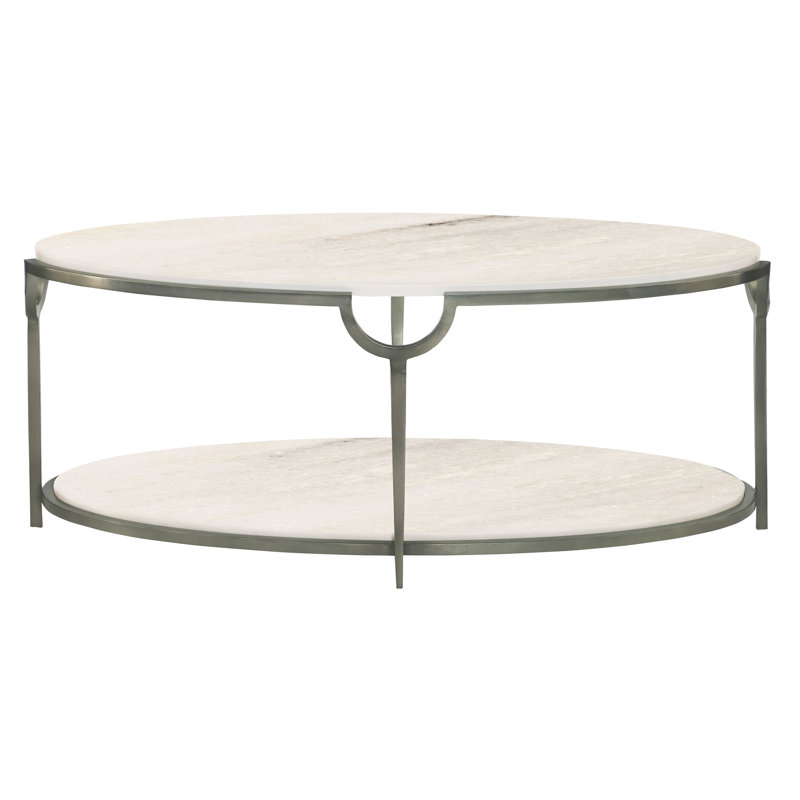 Oval Faux Carrara Marble and Steel Coffee Table with Storage