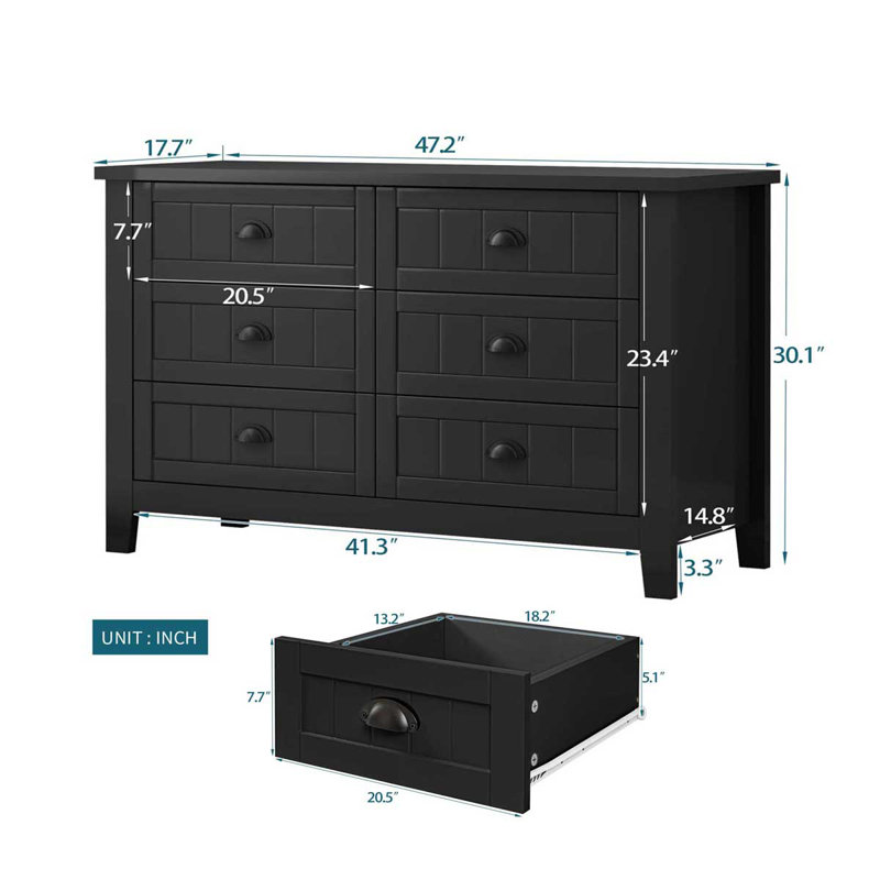 Commode double 6 tiroirs l 47,2 po