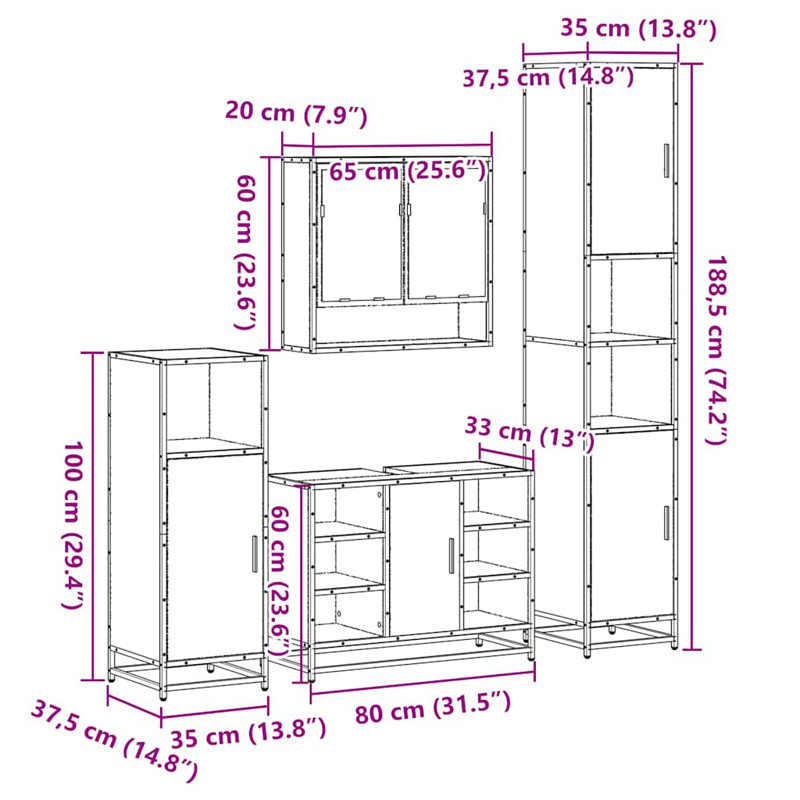 Almantas Bathroom Furniture Suite, Sonoma Oak