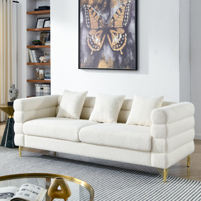 Canapé modulaire 3 places 81 pouces - Assise confortable, pieds robustes, coussins, tissu doux de style américain 81 po, confort d'assise profond, espace de vie en métal lombaire