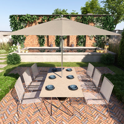 Parasol de patio commercial anodisé argenté 11 pi avec poulie en fibre de verre