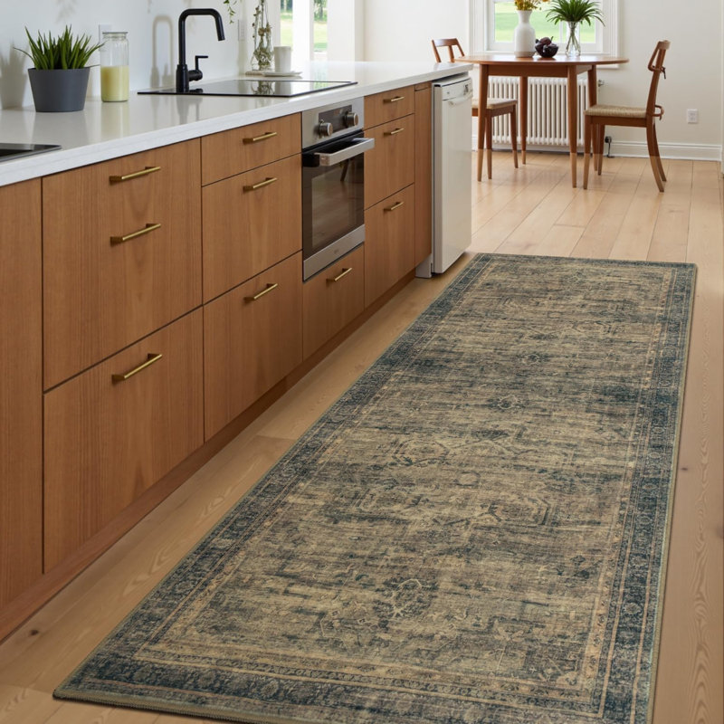 2'X6' Washable Neutral Vintage Distressed Aesthetic Runner Rug Brown, Brown