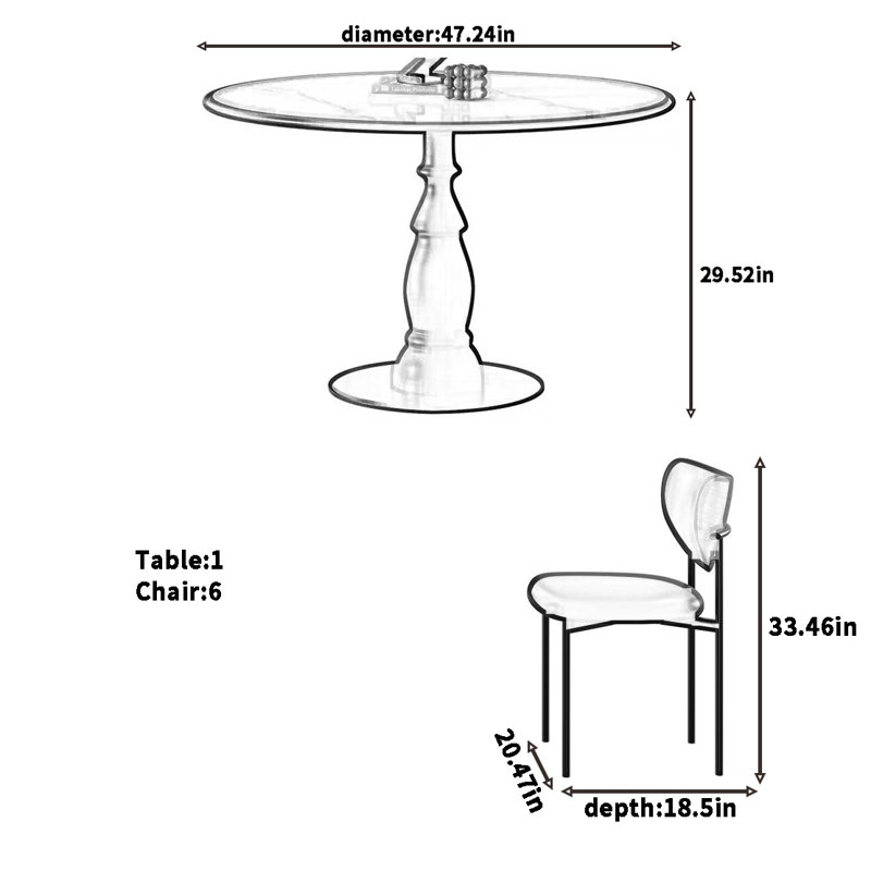 Ensemble de table à manger et de chaises de style rétro français, 7