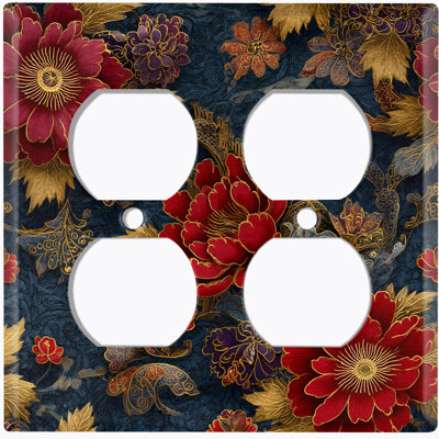 Plaque d'interrupteur en métal ; format standard américain, double interrupteur double ; motif de pivoines rouges élégantes