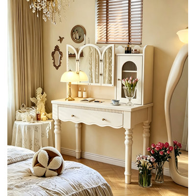 Coiffeuse multifonctionnelle avec tiroir et vitrine