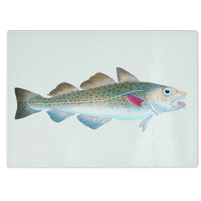 Tempered Glass Atlantic Cod Fish Chopping Board, 28.5 cm W x 20 cm L