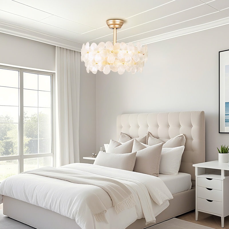 22" Indoor Gold Floral Glass Ceiling Fan with Light Kit, Remote Control, 7 Reversible Blades, DC Motor for Bedroom, Dining Room, Study，Living Room