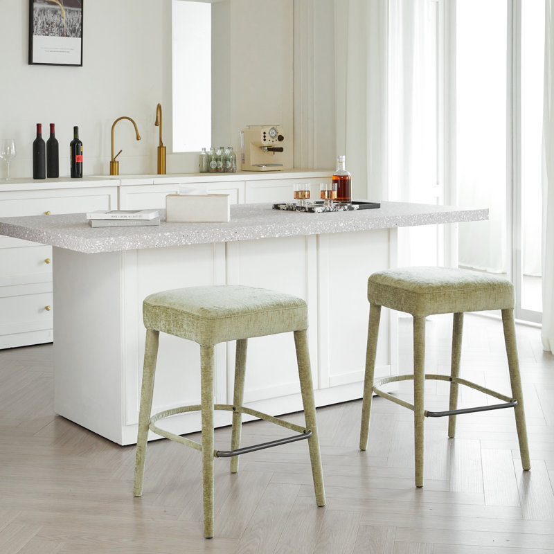 Tabouret de bar en tissu sans dossier - siège rembourré, repose-pieds et espace pour la maison, 2 personnes, Vert