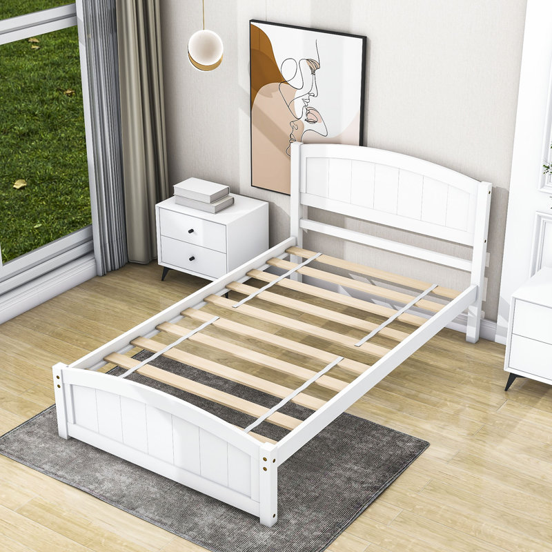 Lit plateforme simple Masonlee avec tête de lit et lattes, Blanc