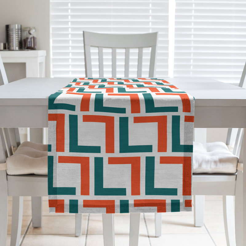 Chemin de table Miami, 72 po x 16 po, Blanc / orange / bleu pacifique, Coton