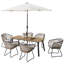 Ensemble de salle à manger d'extérieur en osier 7 pièces avec table rectangulaire et fauteuils rembourrés, ensemble de salle à manger pour 6 personnes