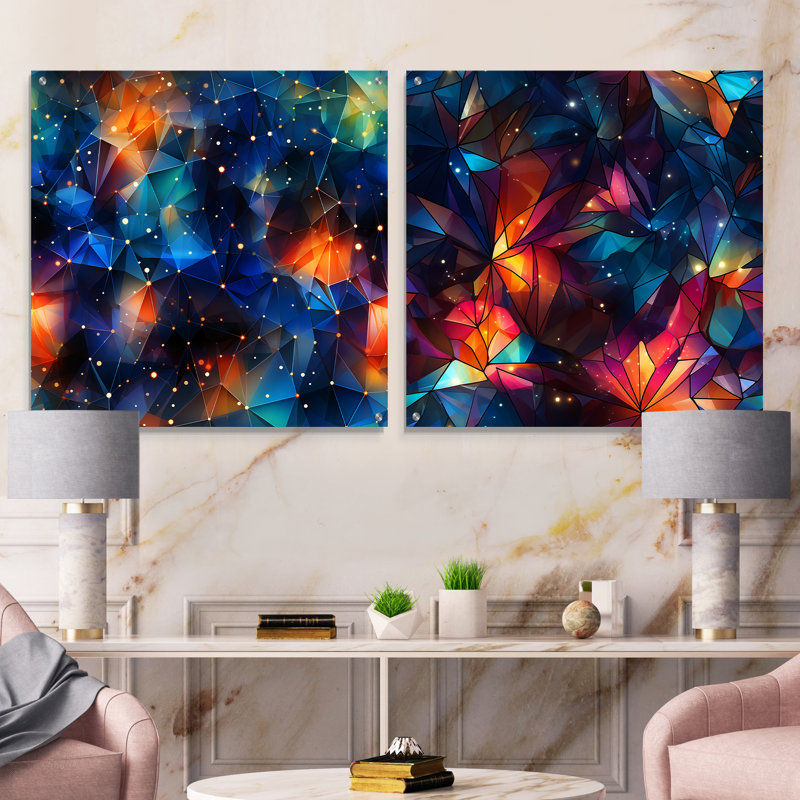 Clevie - Ensemble de 2 verres muraux abstraits géométriques en acrylique, H 16 po x l 33 po