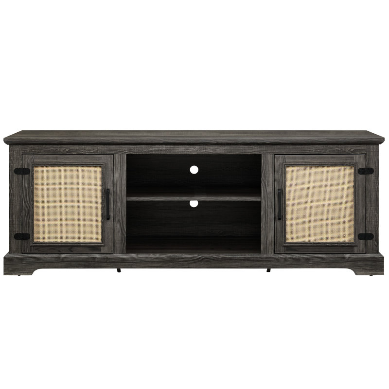 Meuble télé pour téléviseur de 70 po, 2 tablettes de rangement, armoires naturelles, gris, l 65 po x P 15,38 po x H 23,28 po, console de divertissement avec portes